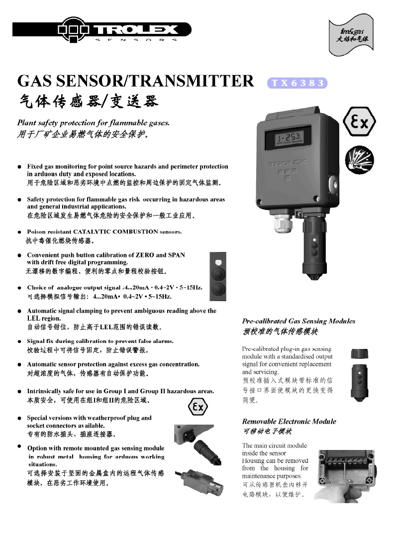 TROLEX氣體傳感器/變送器TX6383